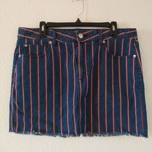 American Eagle Size 14 New High Rise Mini Denim Jean Skirt Super Stretch Striped
